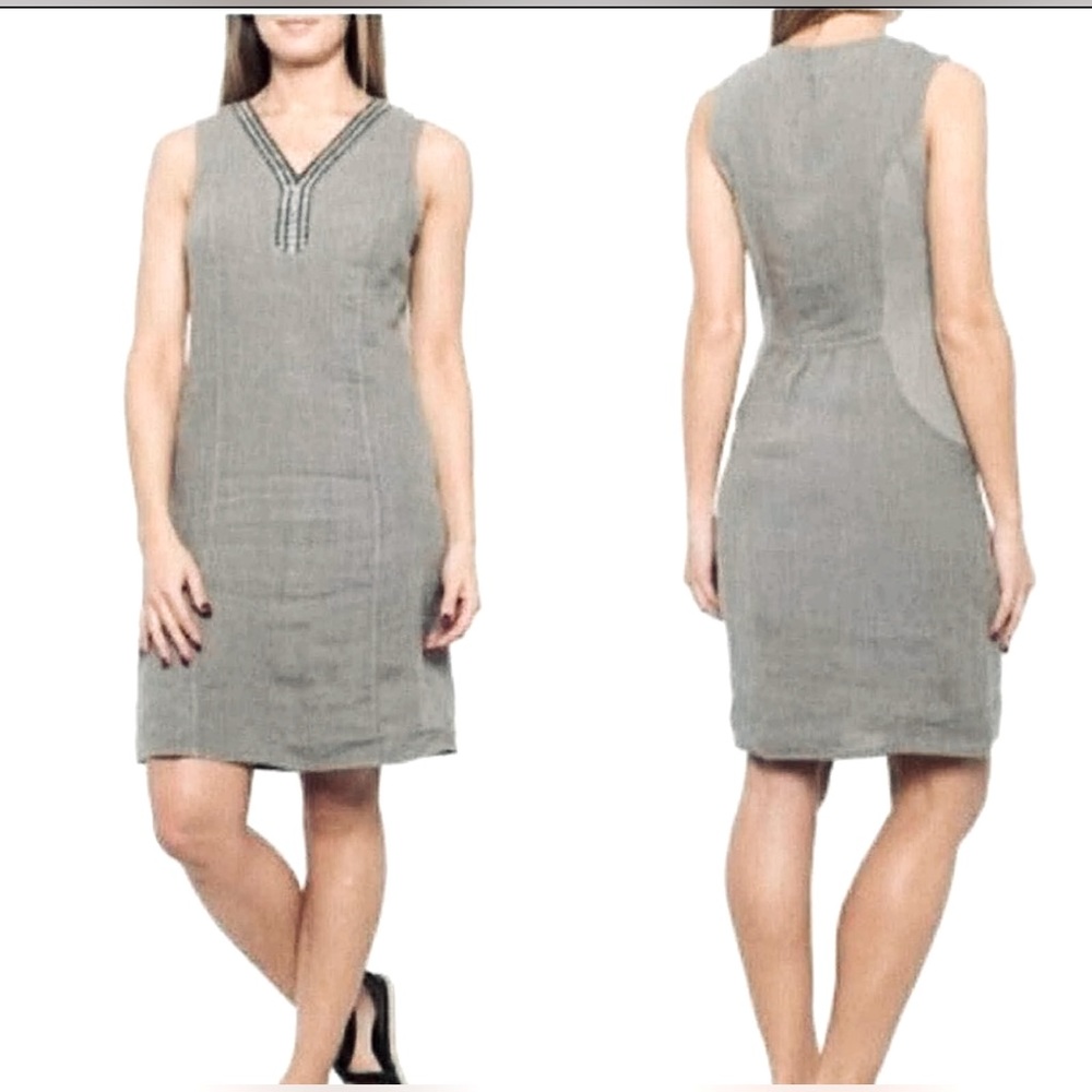 Lina Tomei 100%Linen Women’s Dress Made in Italy Embellished Neck Grey Size L
